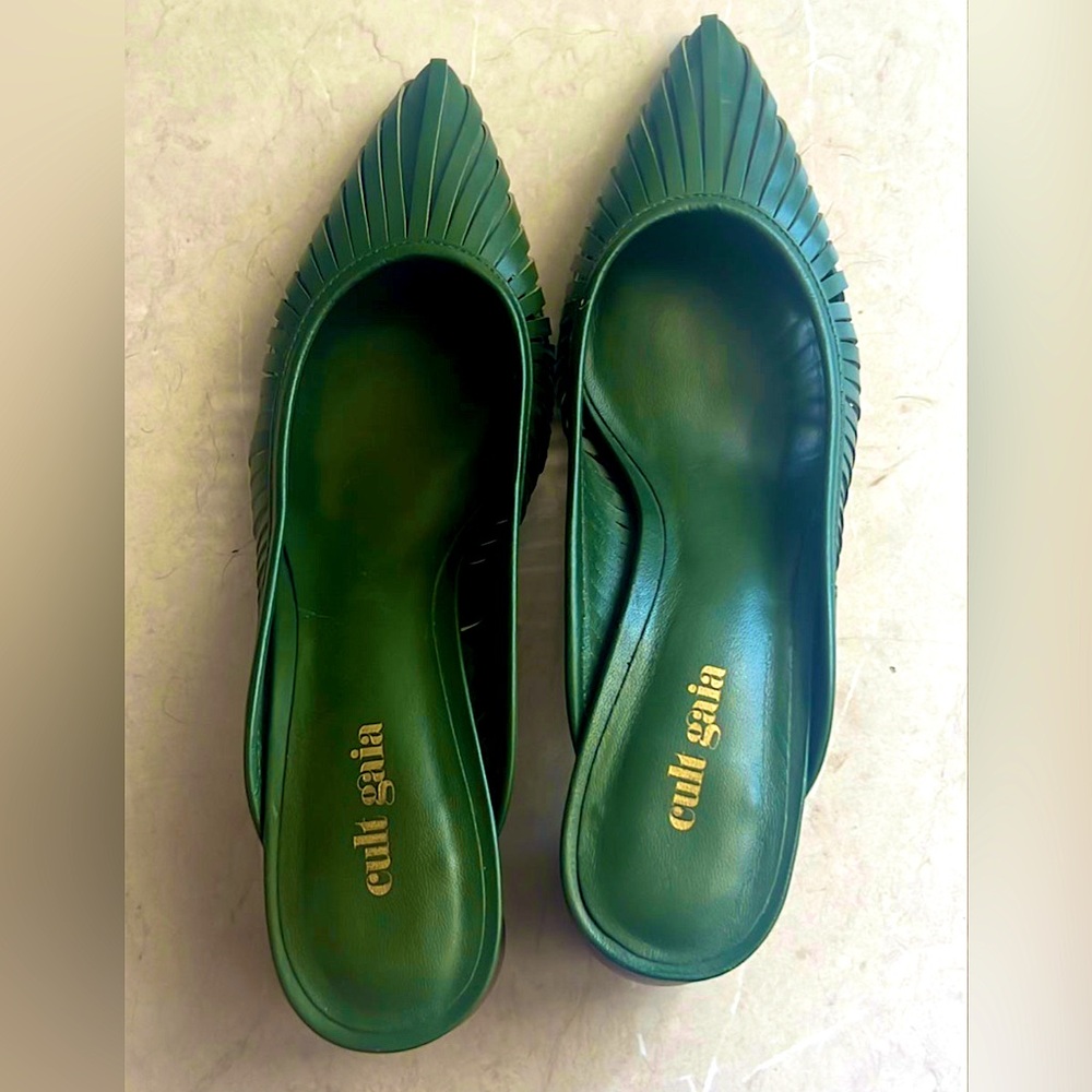 Cult Gaia Green Leather Mules